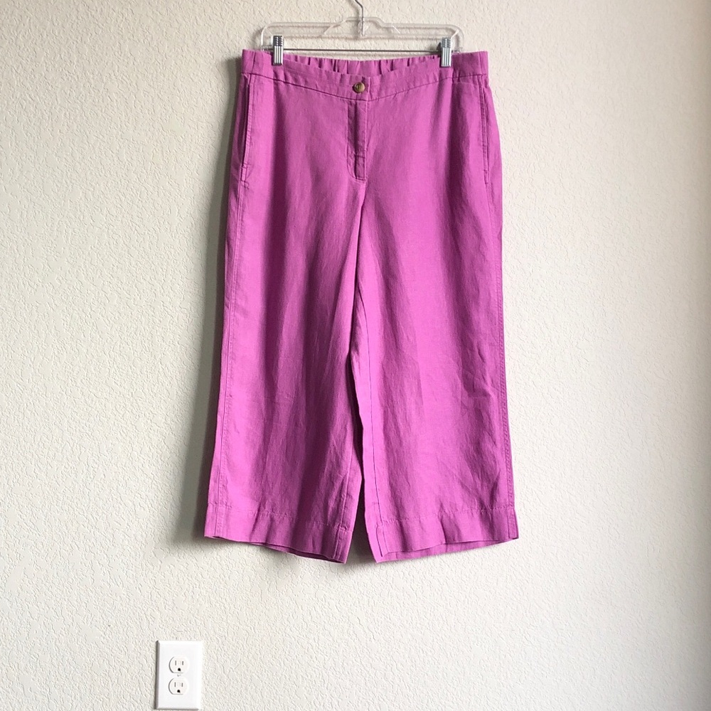J Jill Love Linen Cropped Wide Leg Ankle Pants Fuschia Lilac Petite 8